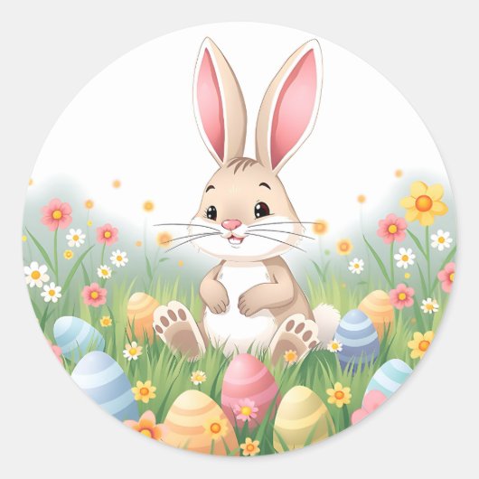 Cartoon Easter Bunny Ronde Sticker (Voorkant)