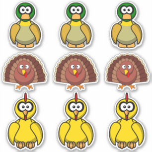 Cartoon Eend, Kalkoen, Kip Sticker