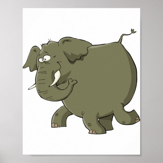 Cartoon Elephant Grey Animal Poster (Voorkant)