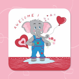 Cartoon Elephant Hearts Stickers de récompense f