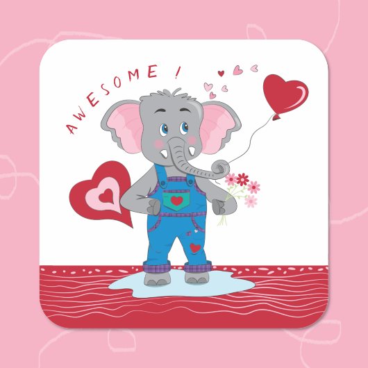 Cartoon Elephant Hearts | Stickers de récompense f