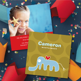 Cartoon Elephant Kind Profile Photo Calling Card Vierkante Visitekaartje