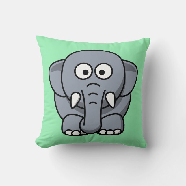 Cartoon Elephant op Mint Kussen (Voorkant)
