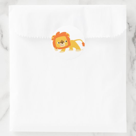 Cartoon espiègle Lion autocollant rond (Sac)