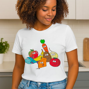 Cartoon Eten Met Gezichten Dames T-Shirt