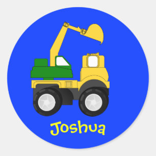 Cartoon Excavator - Persoonlijke naam Cadeautje Ronde Sticker