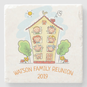 Cartoon Family Reunion Monogram Stenen Onderzetter