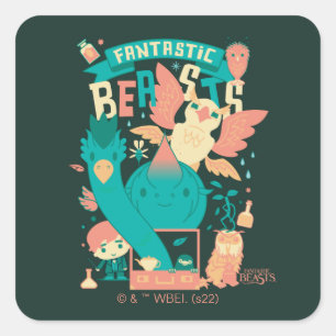 Cartoon Fantastische borsten met nieuwe scamander Vierkante Sticker