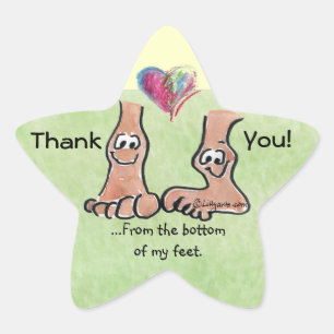 Cartoon Feet Bedankt w / Hart op Star Sticker