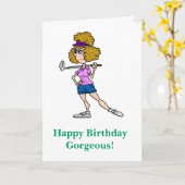 Cartoon Femme Golfer Funny Carte d'anniversaire (Fleur jaune)