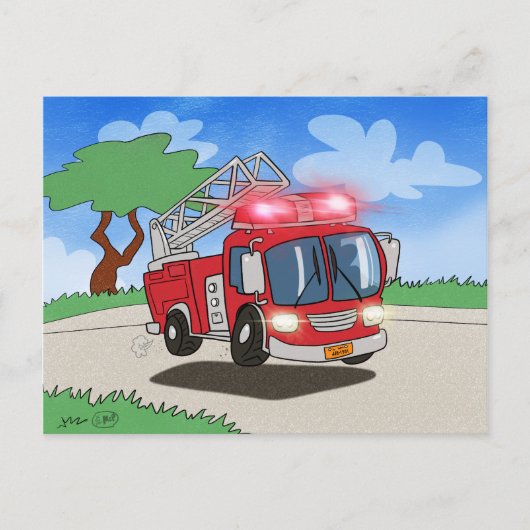 Cartoon Fire Engine Briefkaart (Voorkant)