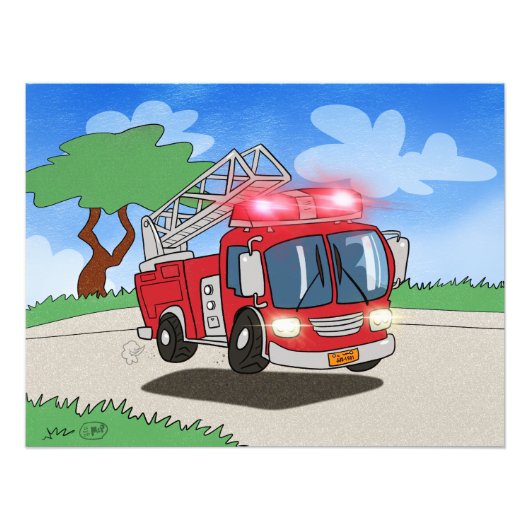 Cartoon Fire Engine Foto Afdruk (Voorkant)