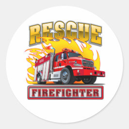Cartoon Fire Truck T-shirt Ronde Sticker
