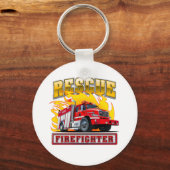 Cartoon Fire Truck T-shirt Sleutelhanger (Voorkant)