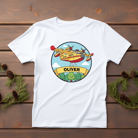 Cartoon Firefighting Plane Badge Kinder Shirts