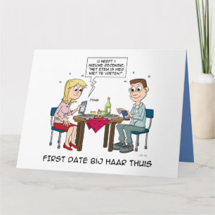 Cartoon; First date bij haar thuis. Kaart