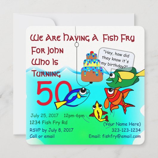 Cartoon Fish Fry Invitation Anniversaire (Devant)