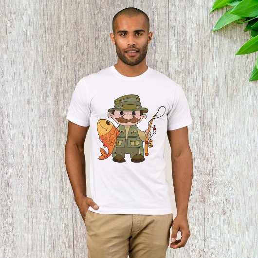 Cartoon Fisherman met Big Catch Funny Gevist T-shirt