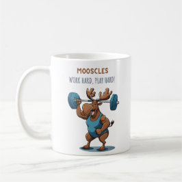 Cartoon fitness moose training with weights koffiemok