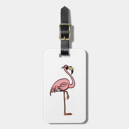 Cartoon flamingo bagagelabel (Voorkant verticaal)