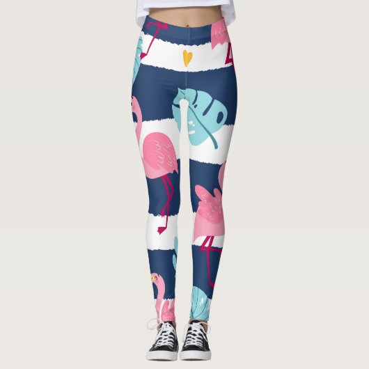 Cartoon Flamingo's: Zomer Tropisch . Leggings (Voorkant)