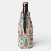 Cartoon floreel patroon met vogels 2 flesjeskoeler (Fles Achterkant)