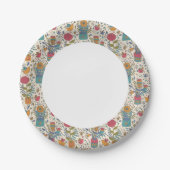 Cartoon floreel patroon met vogels 2 papieren bordje (Voorkant)