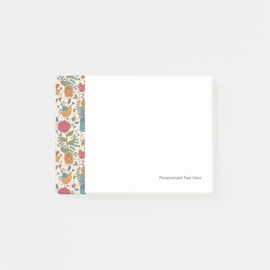 Cartoon floreel patroon met vogels 2 post-it® notes (Voorkant)