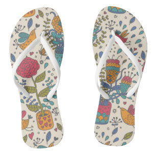 Cartoon floreel patroon met vogels 2 teenslippers