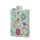 Cartoon floreel patroon met vogels heupfles (Links)