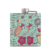 Cartoon floreel patroon met vogels heupfles (Achterkant)