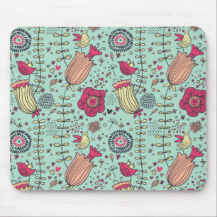 Cartoon floreel patroon met vogels muismat