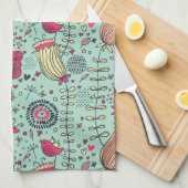 Cartoon floreel patroon met vogels theedoek (Quarter Fold)