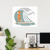 Cartoon Fox op een surfplank Poster (Thuiskantoor)