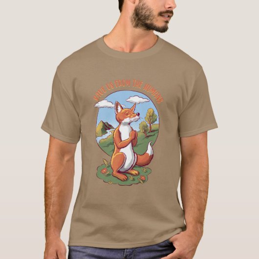 Cartoon Fox Prayer – Save Nature Message T-shirt (Voorkant)