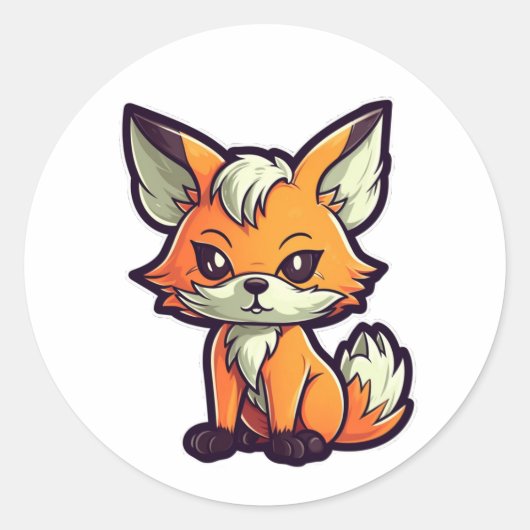 CARTOON FOX RONDE STICKER (Voorkant)