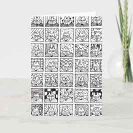 Cartoon Foxes Faces Squares Drawing Card Kaart