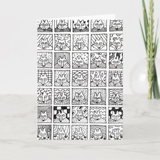 Cartoon Foxes Faces Squares Drawing Card Kaart (Voorkant)