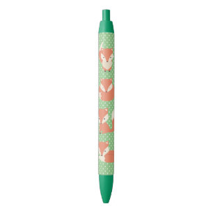 Cartoon Foxes over groene poladot Zwarte Inkt Pen