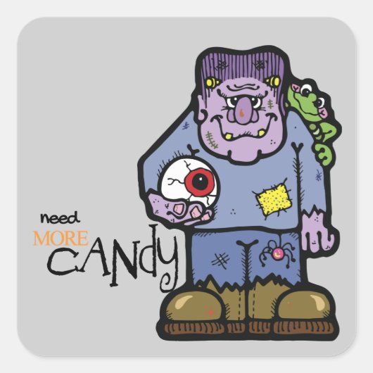 Cartoon Frankenstein Halloween Vierkante Sticker (Voorkant)