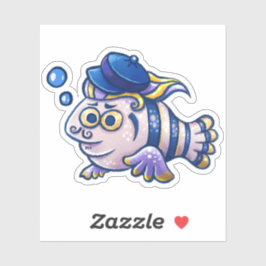 Cartoon Franse vis met Sticker van baret
