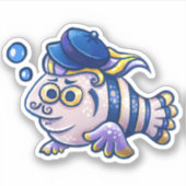 Cartoon Franse vis met Sticker van baret (Voorkant)