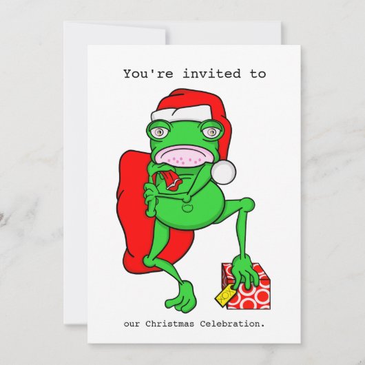 Cartoon Frog Père Noël Christmas Party Invitation (Devant)