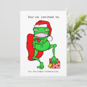Cartoon Frog Père Noël Christmas Party Invitation (Debout devant)