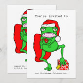 Cartoon Frog Père Noël Christmas Party Invitation (Devant / Derrière)