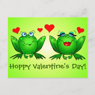 Cartoon Frogs Love Hoppy Valentijnsdag Green Feestdagenkaart