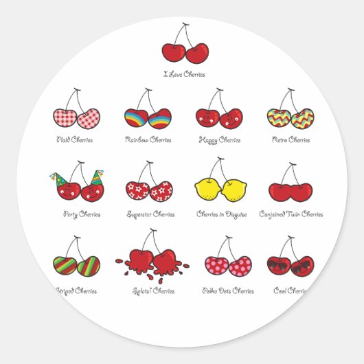 Cartoon Fun Comic Funny Cheeky Red Cherry Ronde Sticker (Voorkant)