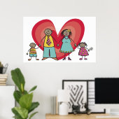 Cartoon Fun Happy Family Love Heart Valentijn Poster (Thuiskantoor)