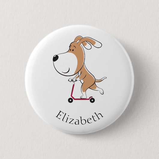 Cartoon Funny Dog Puppy Kick Scooter Ronde Button 5,7 Cm (Voorkant)