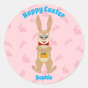 Cartoon Funny Easter Rabbit Bunny Colorful Eggs Ronde Sticker